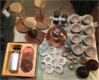 Copper tea kettle, cake decorating kit, etc.