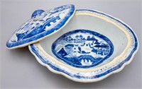 ANTIQUE CHINESE BLUE/WHITE CANTON VEGETABLE DISH
