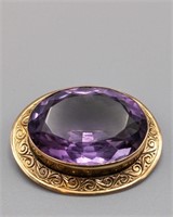 10 KT YELLOW GOLD AND AMETHYST BROOCH