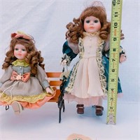 2 Pcs Beautiful Vintage Dolls with Bench
