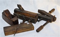 Lot of Antique Wooden Wood Planes and Vice