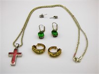 Sterling Silver Jewelry. Earrings, Chain w/ Cross