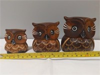 3 Cute Wooden Owls Made in Indonesia