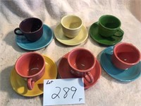 Fiesta assorted colors 6 cups & saucers
