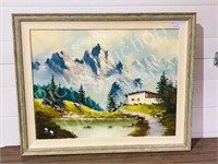 framed painting on canvas - mtn shack