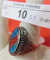 STERLING SILVER AND TURQUOISE CORAL RING SIZE 10