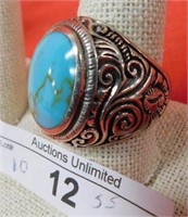 STERLING SILVER FILIGREE TURQUOISE RING  SIZE 10