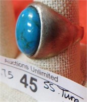 STERLING SILVER TURQUOISE RING SIZE 8.75