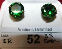PAIR OF STERLING SILVER LC EMERALD STONE STUDS