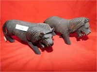 PAIR OF WOOD CARVED LIONS