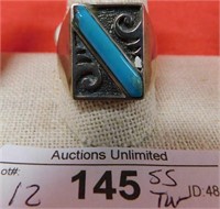 STERLING SILVER TURQUOISE RING SIZE 12