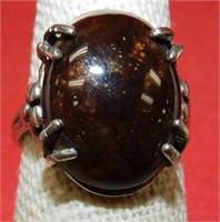 FIRE AGATE STERLING SILVER RING SIZE 6.5