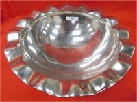 PEWTER FLUTED BOWL 12" MOTHER OF PEARL INLAY