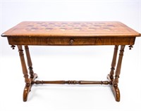 19TH CENTURY INLAID CHEQUER PANEL TOP TABLE