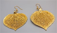 INTERESTING GOLD PLATED LEAF DESIGN EARRINGS