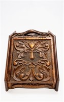 CARVED OAK BOX WITH HINGED FRONT CIRCA 1900