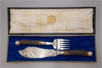 SILVER PLATED ENGRAVED FISH SERVERS, CIRCA 1870