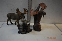 3 misc Moose Figurines