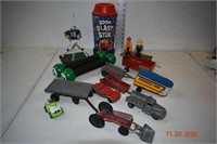Vintage kid Toy Trucks w/misc toys