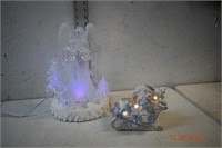 Lighted Angel w/ lighted Santa in Sleigh