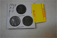3- 1943 Steel Pennies P,D,S