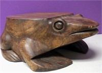 Large Carved Wood Frog Stool Or Plant Stand