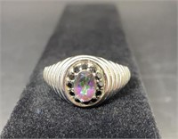 Stainless Steel Ring With Rainbow Topaz