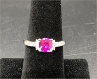 Sterling Silver Cushion Pink CZ Ring