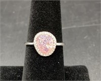 Sterling Silver Offset Oval Pink Ice Galaxy CZ