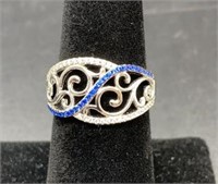 Sterling Silver Vines Blue Spinel CZ Ring