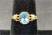 14K Yellow Gold, Blue Topaz And Diamond Ring