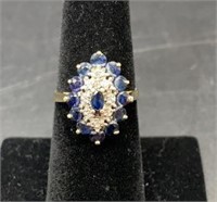 10K Yellow Gold, Diamond And Blue Sapphire Ring