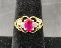 14K Yellow Gold, Ruby And CZ Ring