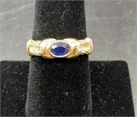 14K Yellow Gold, Blue Sapphire And Diamond Ring