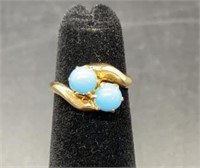 14K Yellow Gold Ring With Blue Centerpieces