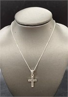 Sterling Silver Cross Marcasite Pendant And Chain