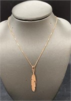 Sterling Silver Rose Gold Plated Feather Pendant