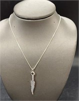 Sterling Silver Feather Pendant And Necklace