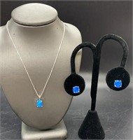 Sterling Silver Blue Oval Pendant And Necklace