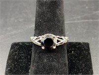 Sterling Silver Swirl Design Black CZ Ring