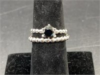 Sterling Silver Crown Beaded Black CZ With