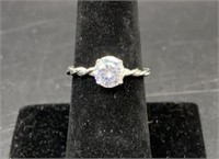 Sterling Silver Clear CZ Twisted Band Ring