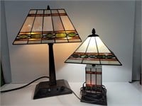 Pair of stained glass shade table lamps