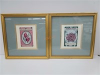 Pair of tulip and rose framed prints