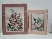 Pair of signed flower watercolor art