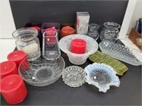 21 assorted glassware, candles, holders, & more
