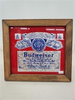 Vintage Glass Budweiser Picture with Wood Frame