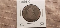 1858O Seated Liberty Half Dollar G