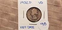 1932D Washington Quarter VG KEY DATE