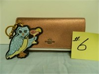 Coach Pink Rose Wallet with Party Owl Charm